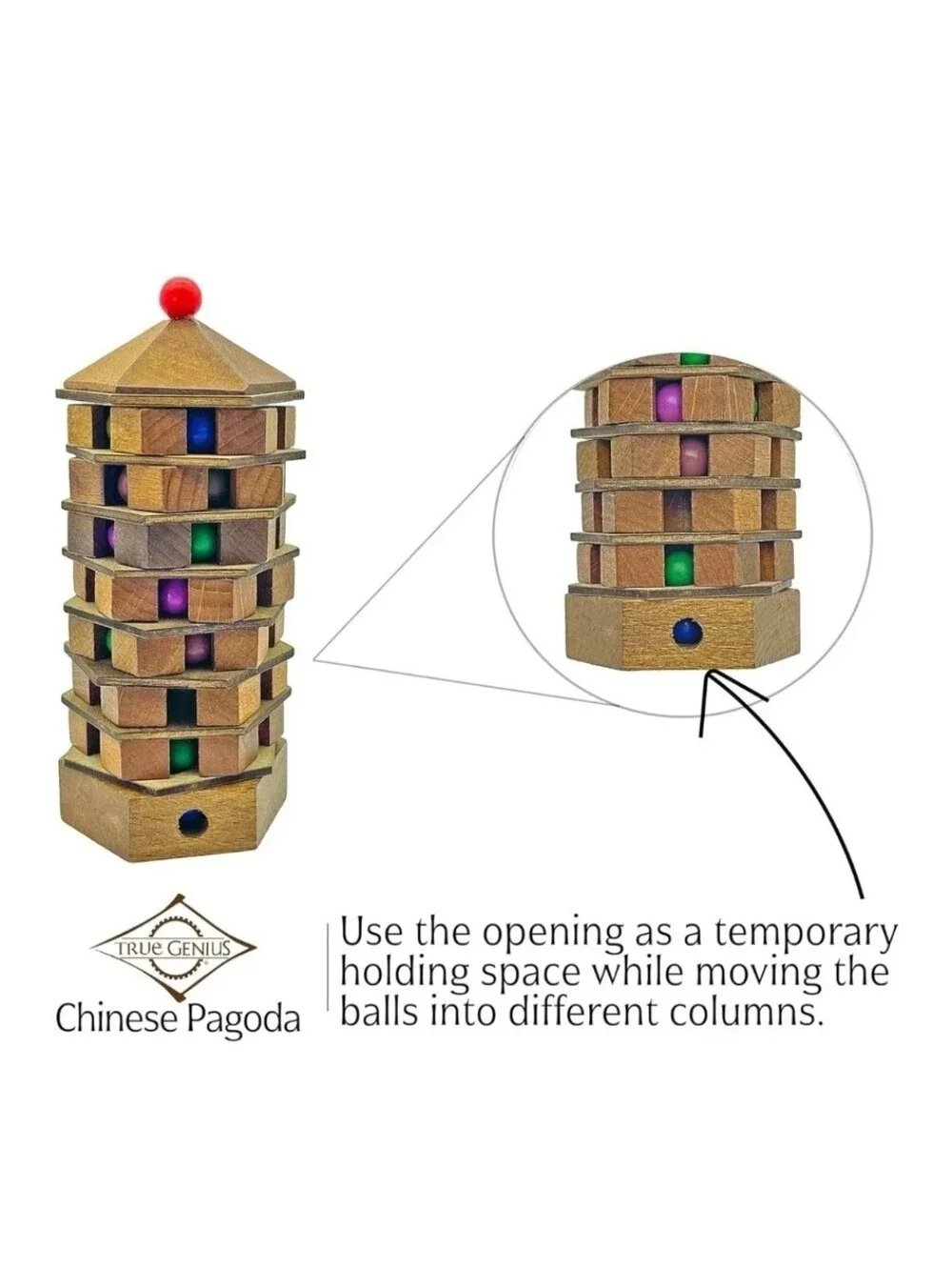 True Genius Chinese Pagoda Wooden Puzzle Brain Teaser 3D Tower Maze Brainteaser